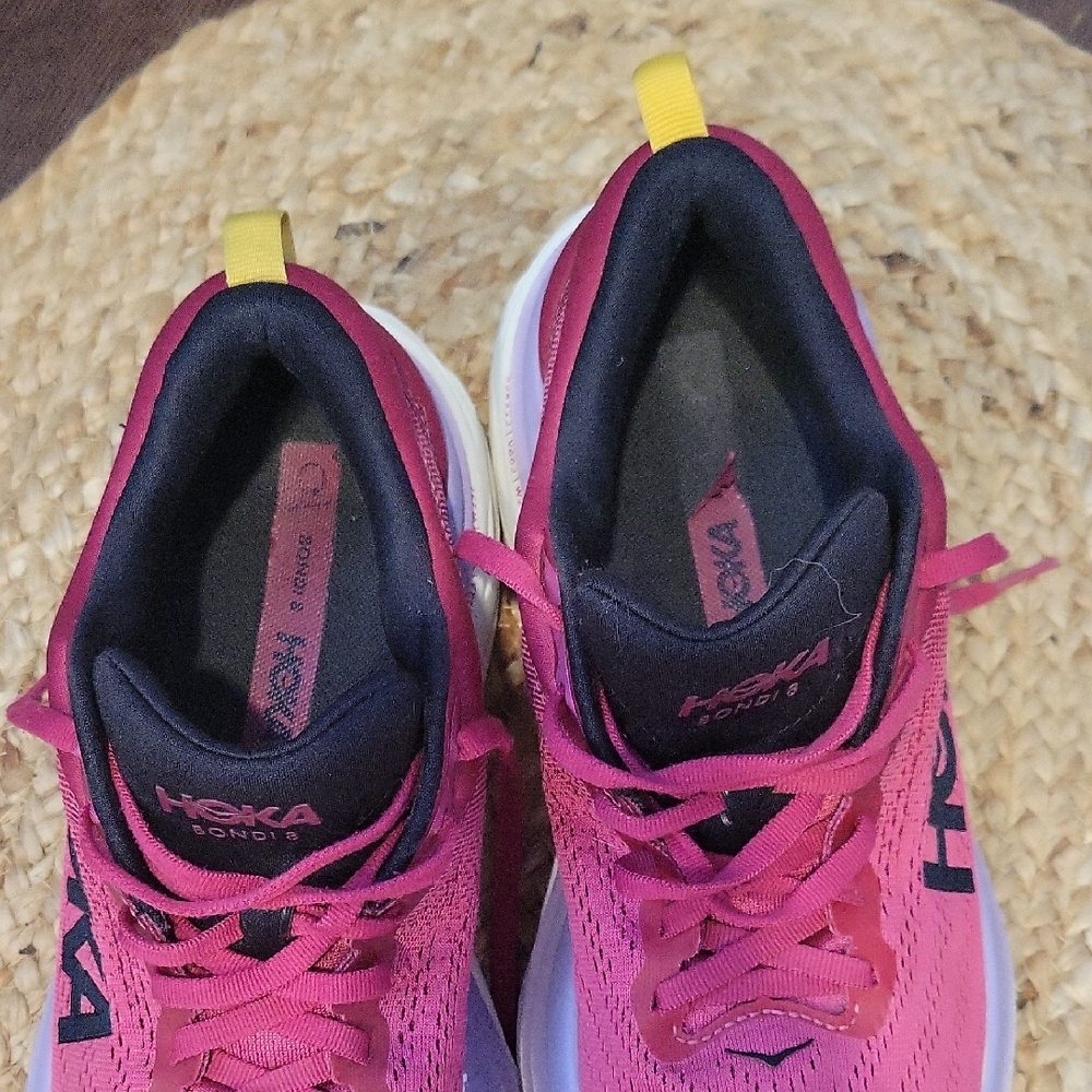 Hoka Women's Pink and Yellow Running Shoes - Picture 9 of 14